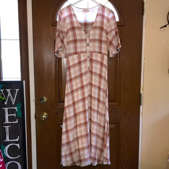 Urban Outfitters Wear Everywhere Plaid Button-Down V-Neck Maxi Dress - Picture 7 of 16